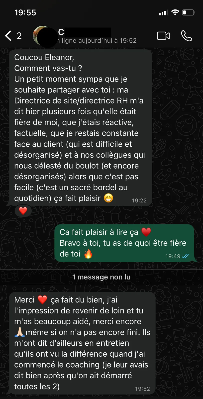 Message reçu — reconnaissance professionnelle