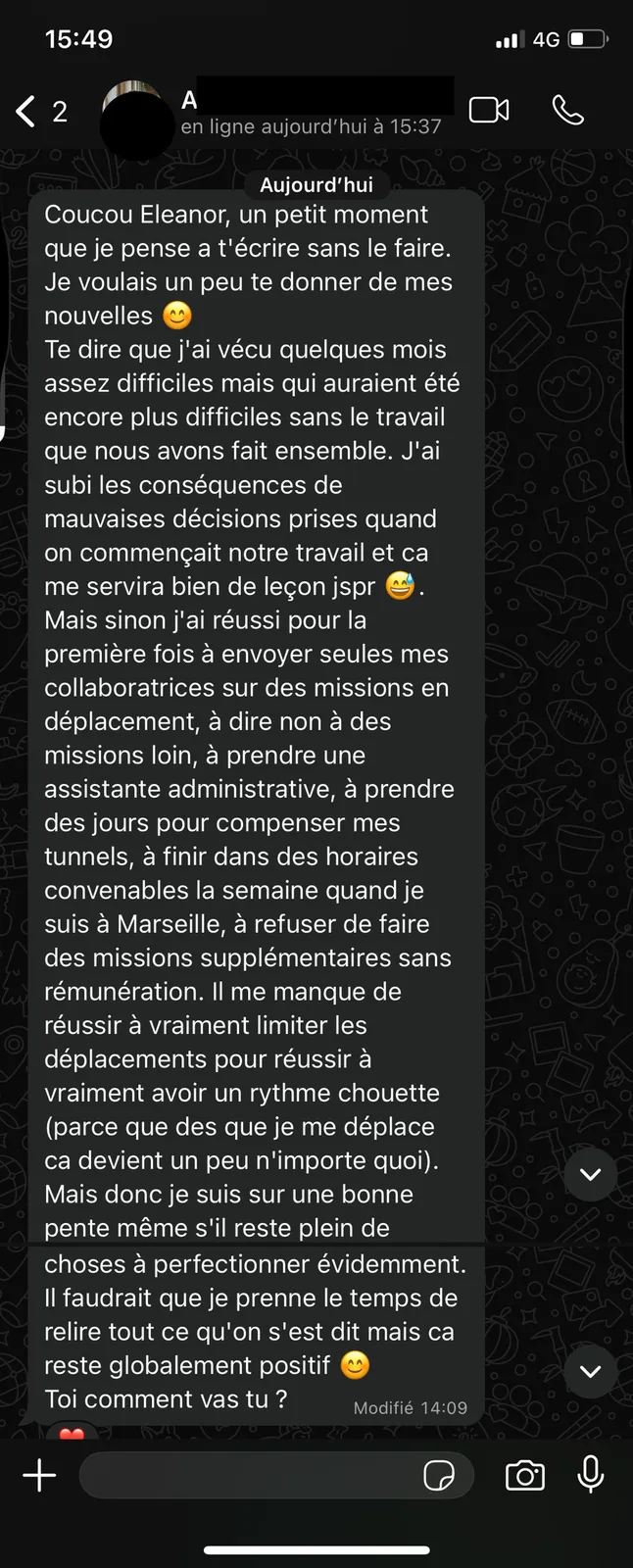 Message reçu — limites posées au travail
